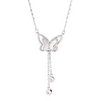 Fortune Jewel 999 Sterling Silver Tridacna Stone Butterfly Calm Necklace Pendant