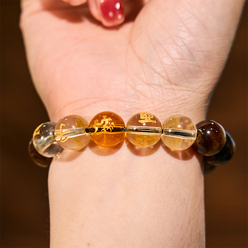 Fortune Jewel Chinese Zodiac Tiger Eye White Crystal Courage Bracelet