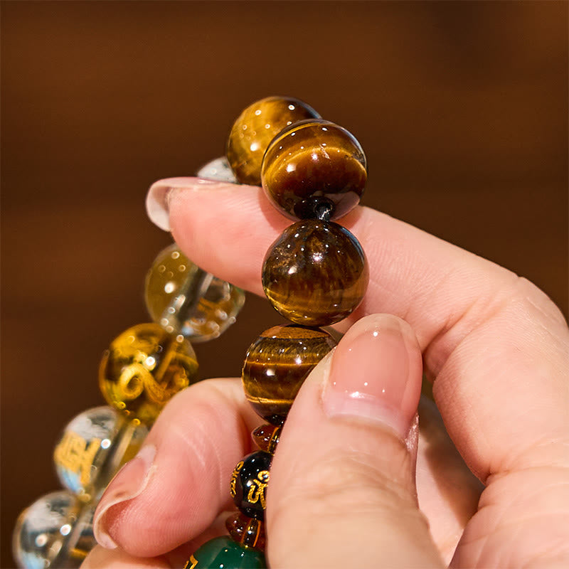 Fortune Jewel Chinese Zodiac Tiger Eye White Crystal Courage Bracelet