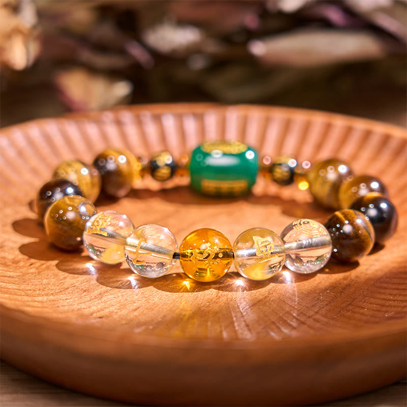 Fortune Jewel Chinese Zodiac Tiger Eye White Crystal Courage Bracelet