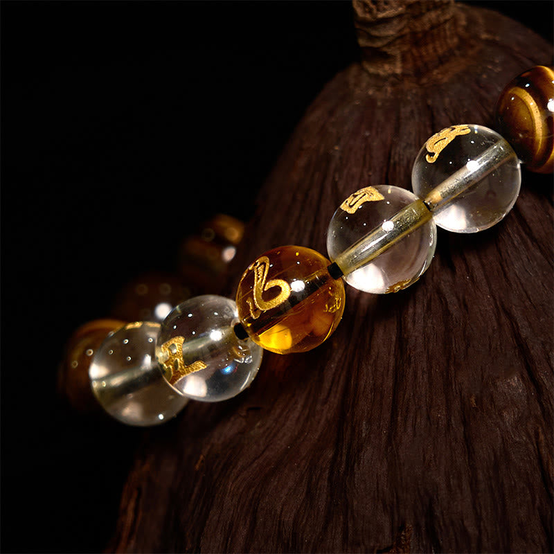 Fortune Jewel Chinese Zodiac Tiger Eye White Crystal Courage Bracelet