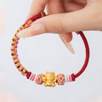 Fortune Jewel Handmade 999 Sterling Silver Fortune Cat Ingot Peach Blossom Luck Red Rope Bracelet