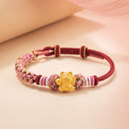 Fortune Jewel Handmade 999 Sterling Silver Fortune Cat Ingot Peach Blossom Luck Red Rope Bracelet