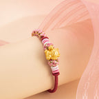 Fortune Jewel Handmade 999 Sterling Silver Fortune Cat Ingot Peach Blossom Luck Red Rope Bracelet