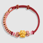 Fortune Jewel Handmade 999 Sterling Silver Fortune Cat Ingot Peach Blossom Luck Red Rope Bracelet