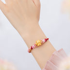 Fortune Jewel Handmade 999 Sterling Silver Fortune Cat Ingot Peach Blossom Luck Red Rope Bracelet