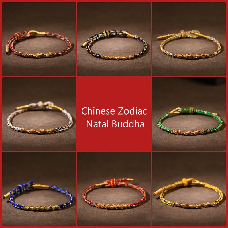 Fortune Jewel Handmade Chinese Zodiac Natal Buddha Luck Strength Braided Rope Bracelet