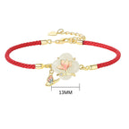 Fortune Jewel 925 Sterling Silver Hetian Jade Magnolia Flower Butterfly Luck Chain Bracelet