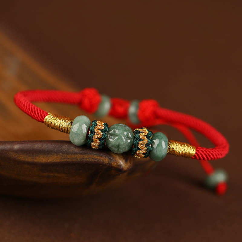 Fortune Jewel Jade Abacus Bead Prosperity Red String Rope Bracelet