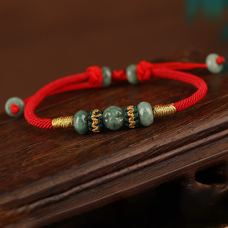 Fortune Jewel Jade Abacus Bead Prosperity Red String Rope Bracelet