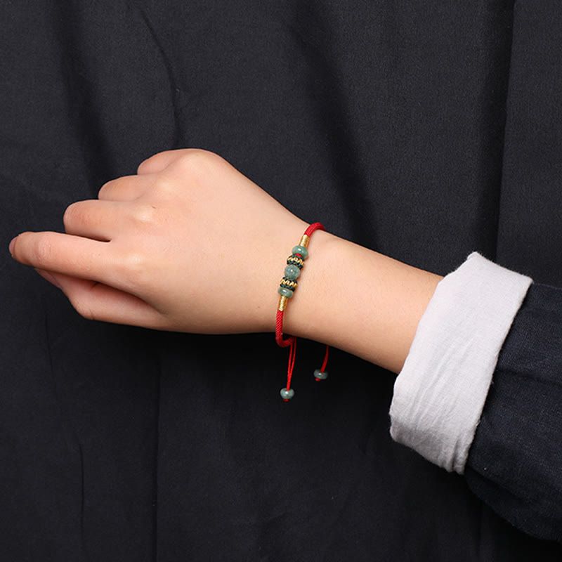 Fortune Jewel Jade Abacus Bead Prosperity Red String Rope Bracelet