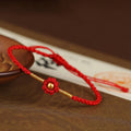 Fortune Jewel 999 Gold Mini Bead Handmade Flower Design Luck Protection Rope Bracelet