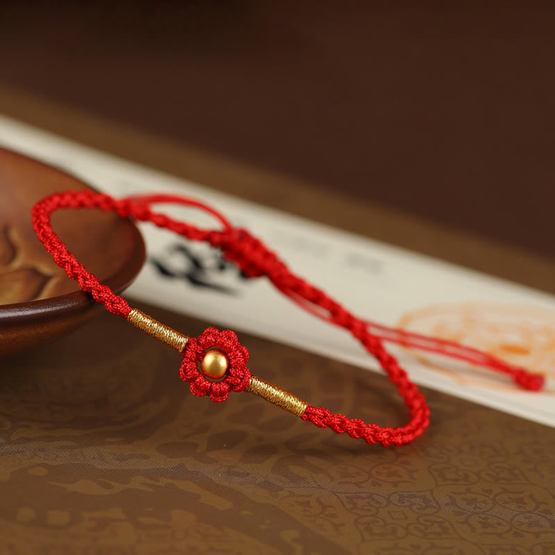 Fortune Jewel 999 Gold Mini Bead Handmade Flower Design Luck Protection Rope Bracelet