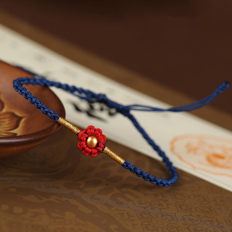 Fortune Jewel 999 Gold Mini Bead Handmade Flower Design Luck Protection Rope Bracelet
