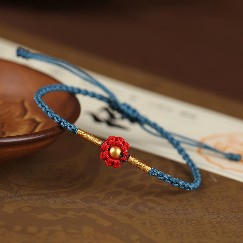 Fortune Jewel 999 Gold Mini Bead Handmade Flower Design Luck Protection Rope Bracelet