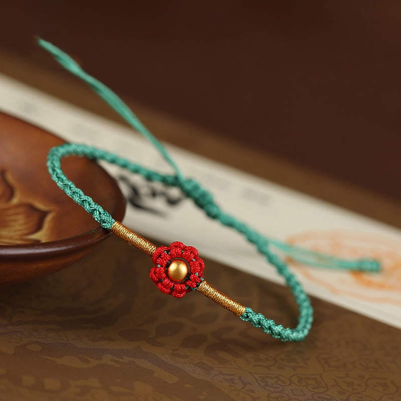 Fortune Jewel 999 Gold Mini Bead Handmade Flower Design Luck Protection Rope Bracelet