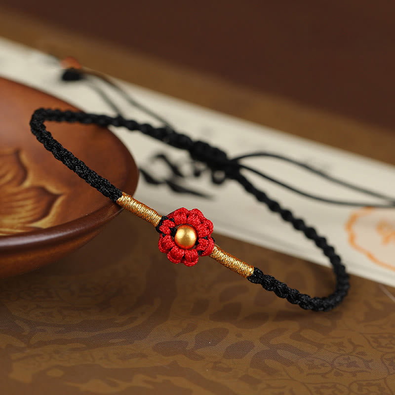 Fortune Jewel 999 Gold Mini Bead Handmade Flower Design Luck Protection Rope Bracelet