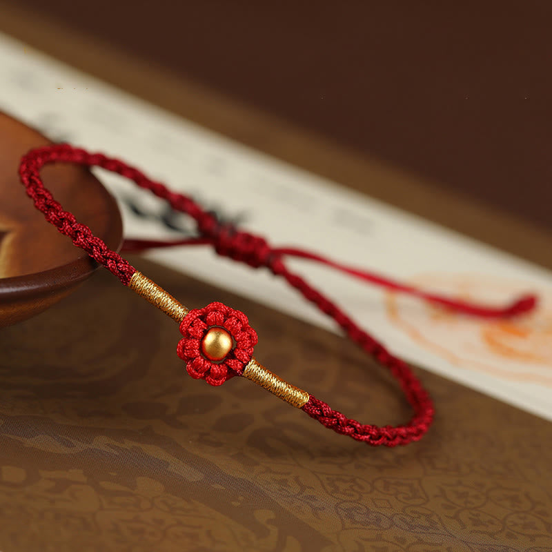 Fortune Jewel 999 Gold Mini Bead Handmade Flower Design Luck Protection Rope Bracelet