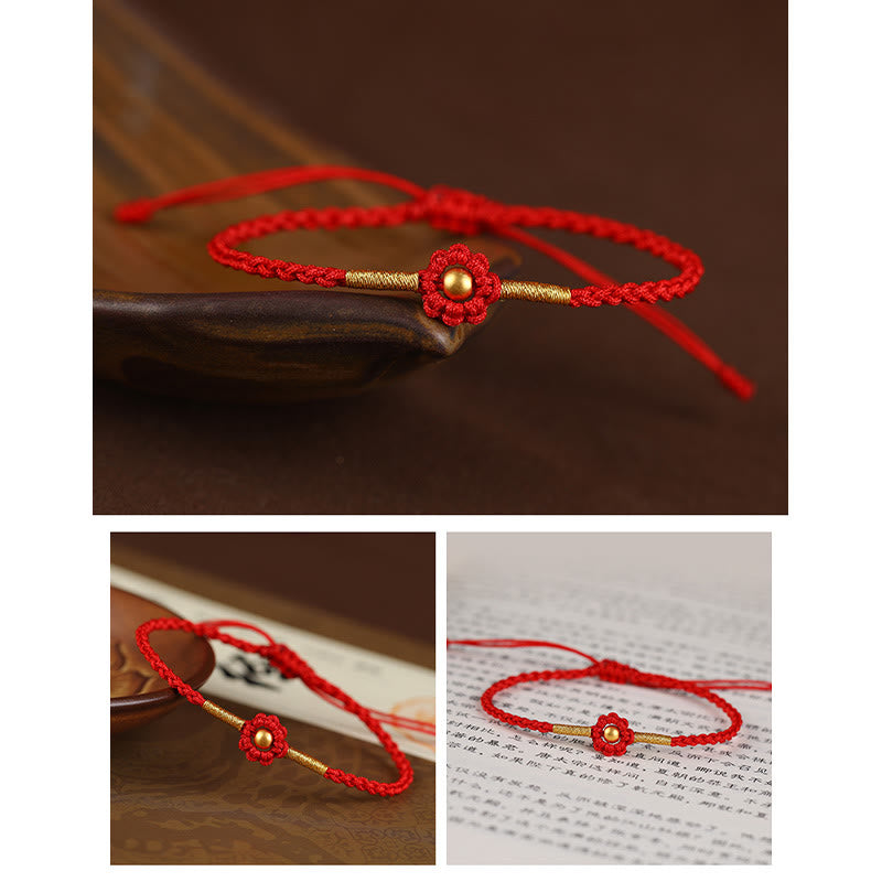 Fortune Jewel 999 Gold Mini Bead Handmade Flower Design Luck Protection Rope Bracelet