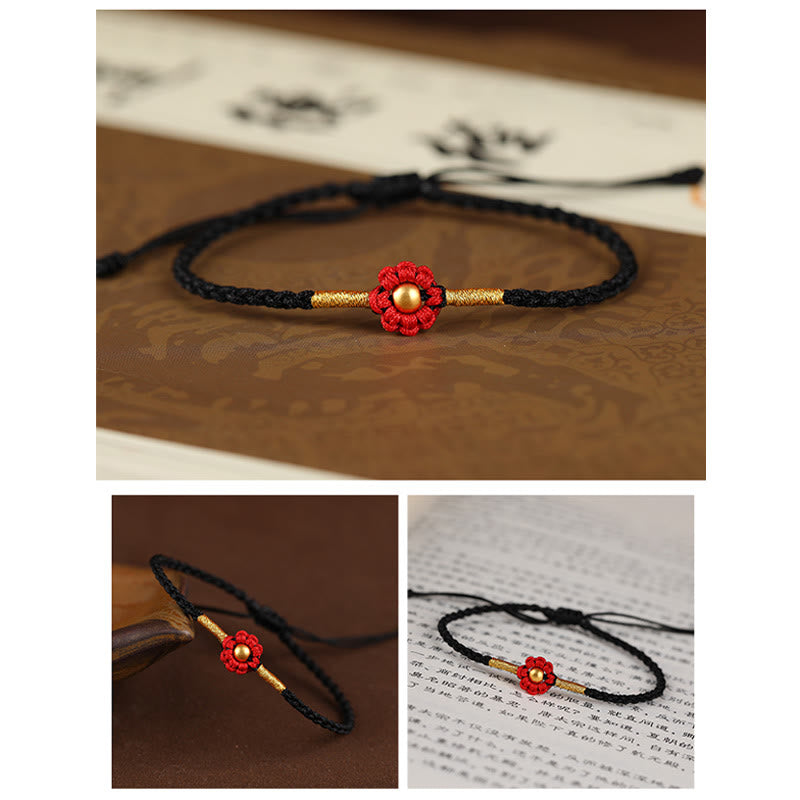Fortune Jewel 999 Gold Mini Bead Handmade Flower Design Luck Protection Rope Bracelet