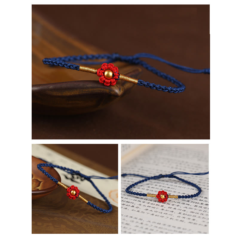 Fortune Jewel 999 Gold Mini Bead Handmade Flower Design Luck Protection Rope Bracelet