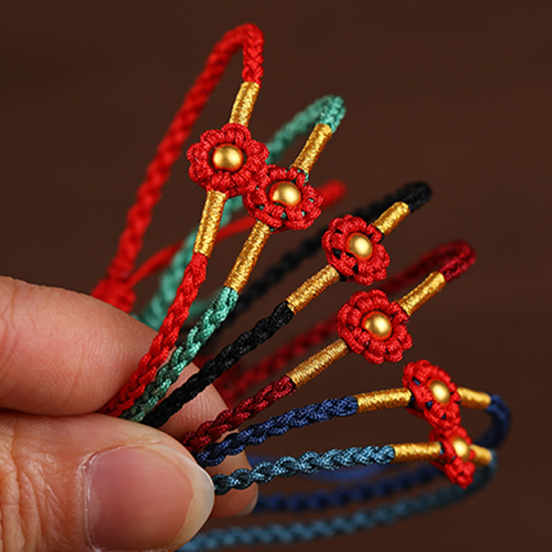 Fortune Jewel 999 Gold Mini Bead Handmade Flower Design Luck Protection Rope Bracelet
