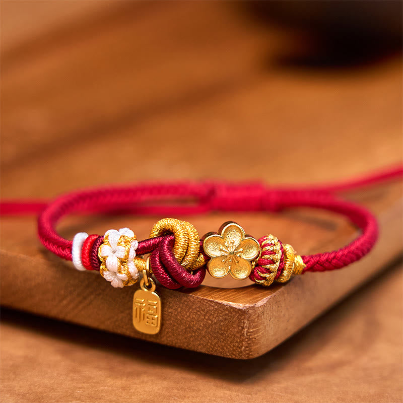 Fortune Jewel Peach Blossom Happiness Charm Luck Red String Bracelet