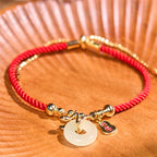 Fortune Jewel Copper Plated Gold Jade Peace Buckle Fu Character Year Of The Snake Red String Luck Bracelet