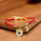 Fortune Jewel Copper Plated Gold Jade Peace Buckle Fu Character Year Of The Snake Red String Luck Bracelet