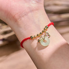Fortune Jewel Copper Plated Gold Jade Peace Buckle Fu Character Year Of The Snake Red String Luck Bracelet
