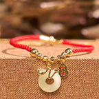 Fortune Jewel Copper Plated Gold Jade Peace Buckle Fu Character Year Of The Snake Red String Luck Bracelet