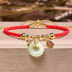 Fortune Jewel Copper Plated Gold Jade Peace Buckle Fu Character Year Of The Snake Red String Luck Bracelet