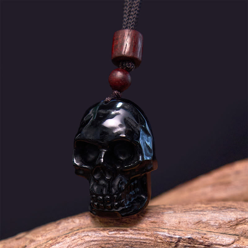 Fortune Jewel Black Obsidian String Skeleton Fulfilment Necklace Pendant