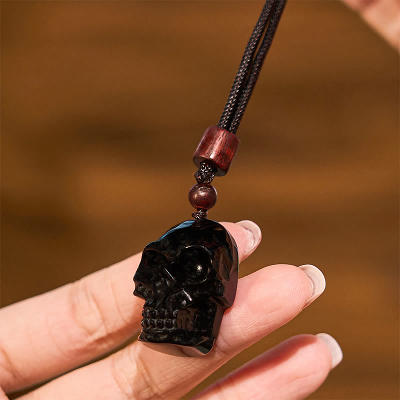 Fortune Jewel Black Obsidian String Skeleton Fulfilment Necklace Pendant