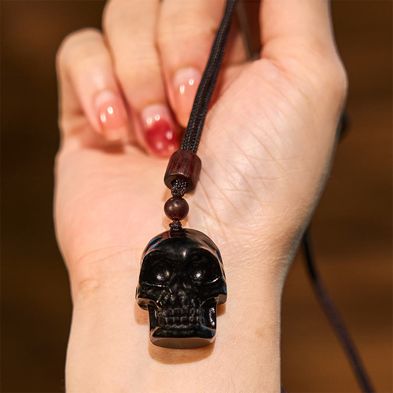 Fortune Jewel Black Obsidian String Skeleton Fulfilment Necklace Pendant