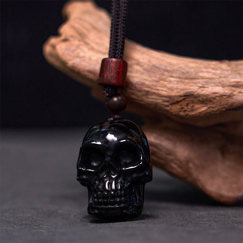Fortune Jewel Black Obsidian String Skeleton Fulfilment Necklace Pendant