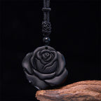 Buddha Stones Black Obsidian String Black Rose Purification Necklace Pendant