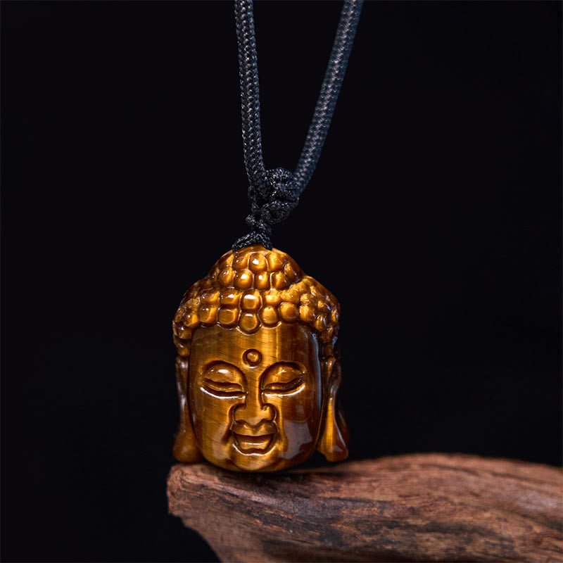 Fortune Jewel Tiger Eye String Buddha Head Courage Necklace Pendant