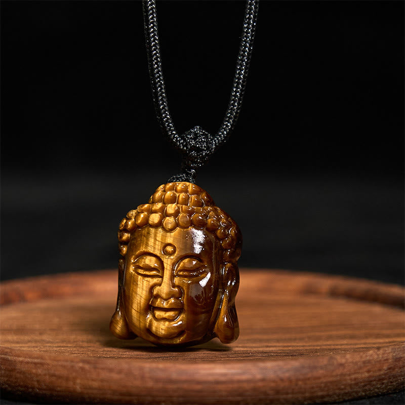Fortune Jewel Tiger Eye String Buddha Head Courage Necklace Pendant
