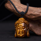 Fortune Jewel Tiger Eye String Buddha Head Courage Necklace Pendant