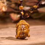 Fortune Jewel Tiger Eye String Buddha Head Courage Necklace Pendant