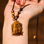 Fortune Jewel Tiger Eye String Buddha Head Courage Necklace Pendant