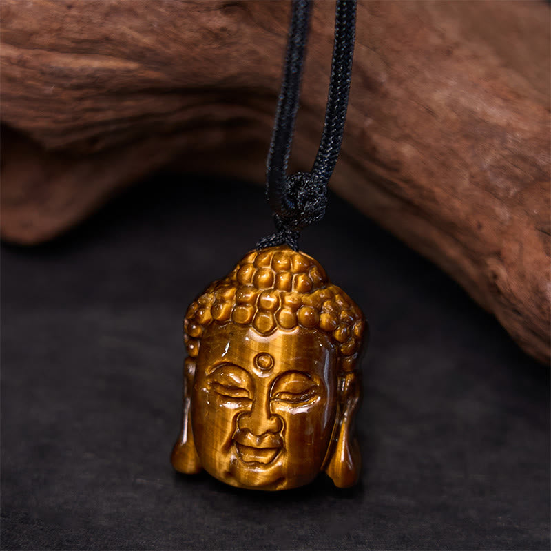 Fortune Jewel Tiger Eye String Buddha Head Courage Necklace Pendant