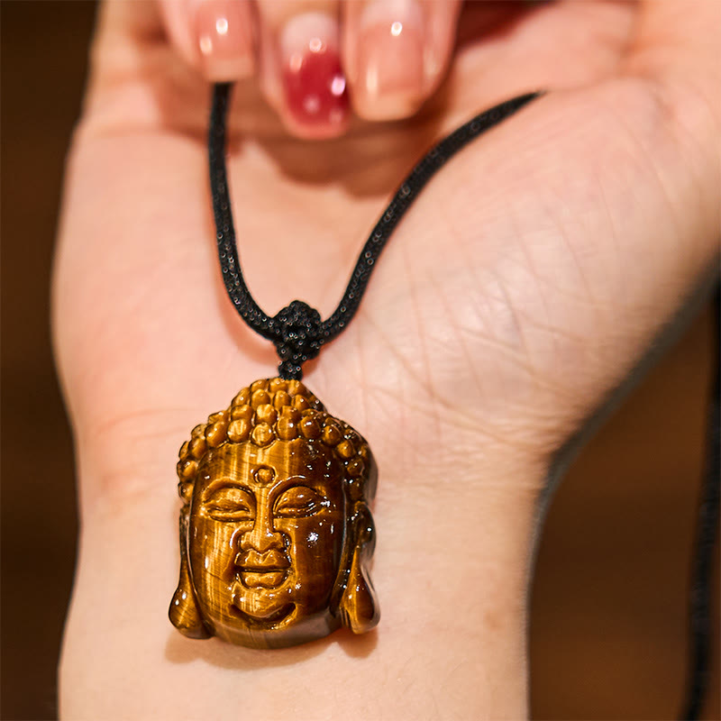 Fortune Jewel Tiger Eye String Buddha Head Courage Necklace Pendant
