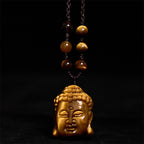 Fortune Jewel Tiger Eye String Buddha Head Courage Necklace Pendant