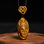 Fortune Jewel Tiger Eye Kwan Yin Avalokitesvara Head String Strength Necklace Pendant