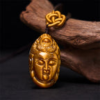 Fortune Jewel Tiger Eye Kwan Yin Avalokitesvara Head String Strength Necklace Pendant