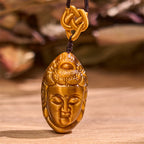Fortune Jewel Tiger Eye Kwan Yin Avalokitesvara Head String Strength Necklace Pendant