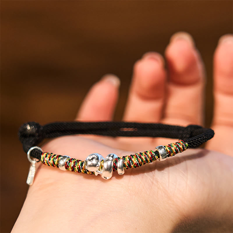 Fortune Jewel 999 Sterling Silver Year Of Snake Red String Happiness Protection Braided Bracelet