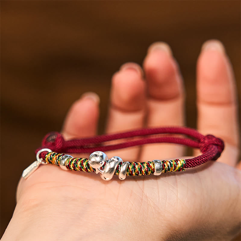 Fortune Jewel 999 Sterling Silver Year Of Snake Red String Happiness Protection Braided Bracelet